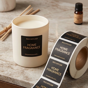 สติกเกอร์กันน้ำไวนิลแบบกำหนดเอง ปั๊มฟอยล์ทอง สำหรับเทียนและขวดน้ำหอม พร้อมโลโก้แบบนูน รับผลิตแบบ OEM/ODM - Product Image 1