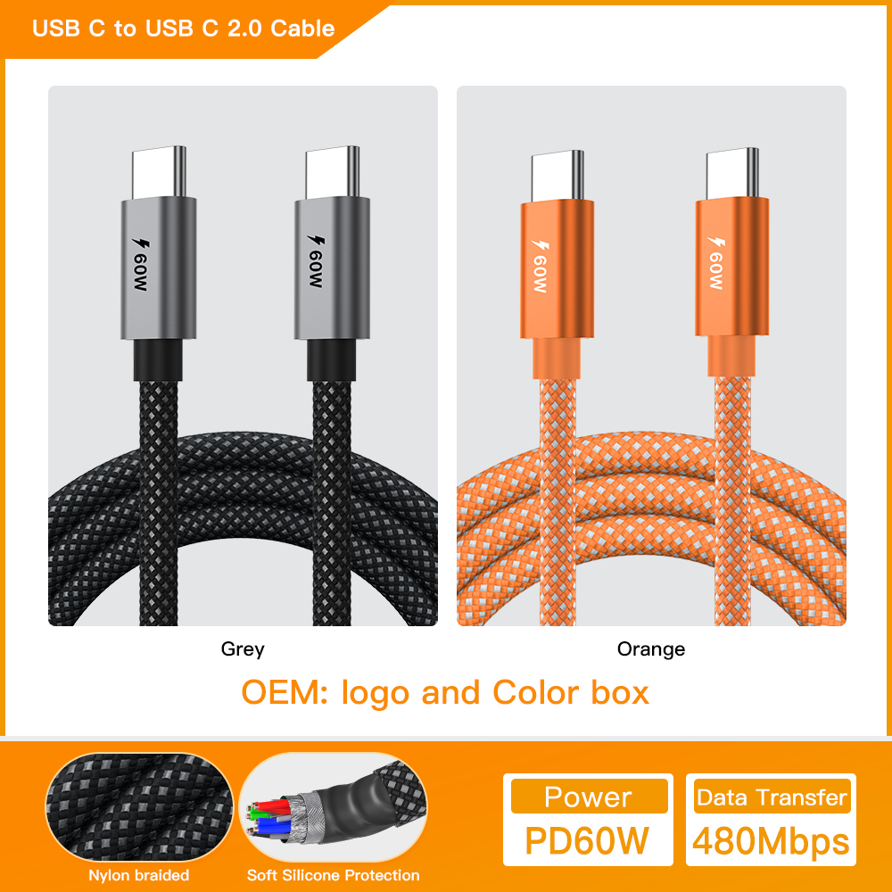 Câble en silicone tressé gris [C TO C 60W]