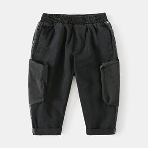 Printemps Nouveau Pantalon <span class=keywords><strong>Cargo</strong></span> Garçons Grandes Poches Bande Élastique Mi-Taille Pantalon Décontracté Tendance Coton Couleur Unie Grande Taille pour Enfants - Product Image 5