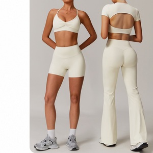 Set da <span class=keywords><strong>palestra</strong></span> a vita alta da donna a schiena aperta Set da <span class=keywords><strong>palestra</strong></span> 2 pezzi da donna Set da ginnastica per tuta sportiva in tinta unita - Product Image 1