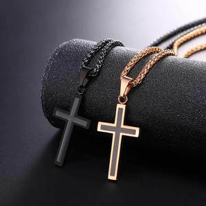Collier pendentif pour <span class=keywords><strong>homme</strong></span>, chaîne corde Franco, croix pendante, acier inoxydable, or rose, or noir, <span class=keywords><strong>argent</strong></span>, <span class=keywords><strong>55</strong></span> <span class=keywords><strong>cm</strong></span>, bijoux - Product Image 2