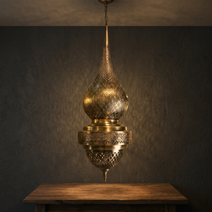 Abat-jour en laiton plaqué, lampe suspendue personnalisée, forme sculptée en croix, décoration intérieure - Product Image 5