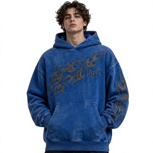 Sweat-shirt à capuche brodé bleu pour homme en molleton de coton premium, style streetwear, avec logo personnalisé, vente en gros, tendance - Product Image 1