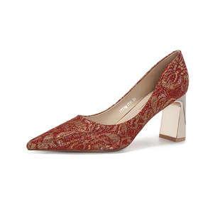 Elegant <b>Pointed</b> Toe Chunky Heel Wedding Shoes <b>Light</b> Weight Slip-On Mid Heel Spring Formal Dress Shoes - Product Image 5