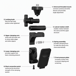 Soporte de Teléfono ODM con Luz de Relleno, Abrazadera para Teléfono con Tornillo de 1/4 Pulgada, Zapata Fría, Clip de Resorte Ajustable de 120 Grados para Portátil, Venta al por Mayor ODM - Product Image 5