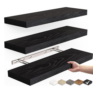 Étagères murales flottantes à 3 niveaux, grain de bois noir, pour cuisine, salle de bain, salon, installation par vis intégrées - Product Image 1