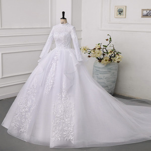 AL1908 2025 nuevo modelo Delgado princesa novia vestido de novia tren de corte pesado con decoración de encaje blanco puro <span class=keywords><strong>civil</strong></span> musulmán - Product Image 6