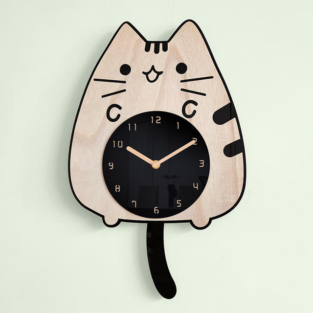Reloj de Pared de Péndulo de Madera con Diseño de Gato Adorable, Decoración  de Pared para el Hogar, Cuarto de Niños, Relojes de Pared 3D, Reloj de