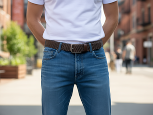 Cintura Intrecciata da Uomo con Fibbia in Lega 4.0cm 125cm Colore Caffè per Uso Casual - Product Image 2