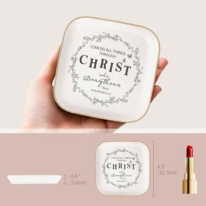 Custom Logo <b>Ceramic</b> Jewelry Dish Elegant Gold Rim Trinket Tray Personalized Gift <b>Ring</b> Plate for Jewelry Brand Packaging - Product Image 1