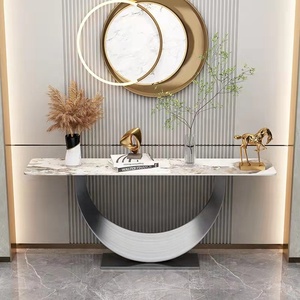 Mesa Consola Esquinera Moderna de Lujo con Mármol y Metal Dorado para Recibidor Decorativo con Espejo para Muebles de Sala de Estar - Product Image 2