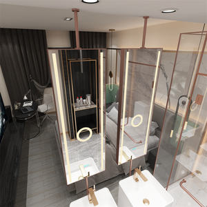 Espejo LED de acero inoxidable para maquillaje, accesorio moderno para salón de belleza montado en el techo con marco de 2 caras - Product Image 3