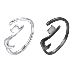 925 Sterling Silver Cluster <b>Ring</b> with Natural Stone Rhodium & Gold Plated Cute Animal <b>Cat</b> Design Adjustable Free Size Fine <b>Rings</b> - Product Image 1
