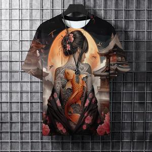 Camisetas con Estampado de Tatuaje de Samurái para Hombre, Moda Sexy, Estilo Casual Harajuku, Ropa Urbana, Camisetas con Cuello Redondo y Estampado 3D Hip Hop - Product Image 5