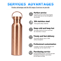 Bouteille d'eau isotherme portable en acier inoxydable plaqué cuivre, anti-fuite, pour voiture, 500 ml, 750 ml, idéale pour les trajets quotidiens et les voyages