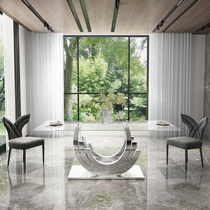 Modern <strong>Dining</strong> Room Sets Stainless Steel <strong>Dining</strong> <strong>Table</strong> with <strong>Glass</strong> - Product Image 1