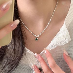 S925 Sterling Silver <b>Emerald</b> Zircon Bamboo Necklace Geometric Solitaire <b>Pendant</b> For Women Everyday Wear Collarbone Chain - Product Image 4