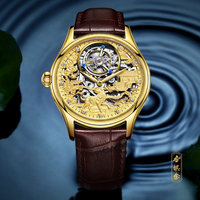 Montre automatique squelette de luxe pour homme avec mouvement tourbillon véritable, bracelet en cuir, montre-bracelet mécanique argentée