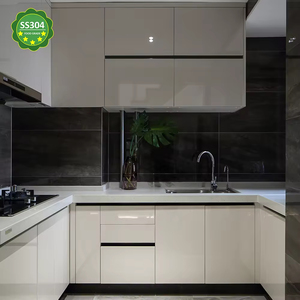 Armario personalizado de acero inoxidable en forma de <span class=keywords><strong>L</strong></span>, armario de cocina, aparador doméstico duradero y resistente, armario integrado, área de cocina - Product Image 1