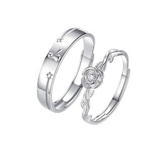   Bagues de couple motif rose en argent sterling S925 pour homme et femme, une paire, style Instagram, cercle simple, luxe léger, niche