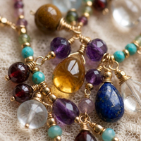 Ensemble collier et bracelet artisanal SongYi avec pierres précieuses multiples, bijoux bohèmes avec breloques en pierres naturelles, style boho chic, fait main