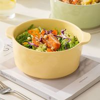 Bol en céramique style crème à double anse avec couvercle, boîte à lunch, pour réfrigérateur domestique, compatible micro-ondes