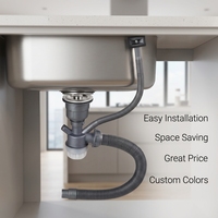 Accessoire d'évier : Siphon simple en plastique chromé moderne, installation facile, anti-blocage, gain de place