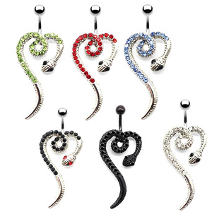 Anello da <span class=keywords><strong>ombelico</strong></span> elegante e alla moda da donna, in lega placcata argento, con ancora e serpente di cristallo, gioiello <span class=keywords><strong>piercing</strong></span> di tendenza - Product Image 4