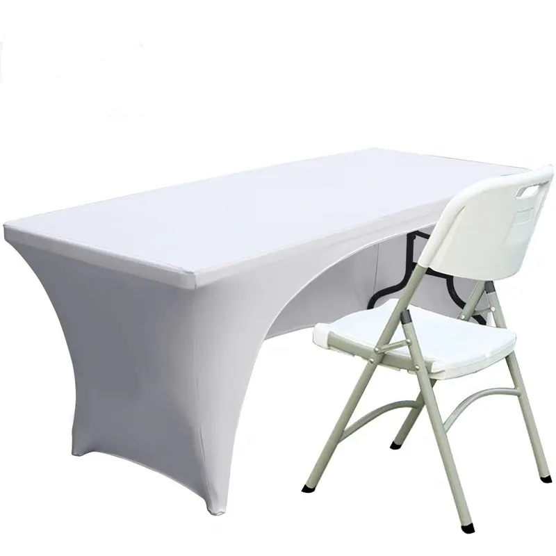 Taplak meja spandeks melengkung dengan lengkungan elastis peregangan persegi panjang taplak meja dekorasi Linen taplak meja pernikahan