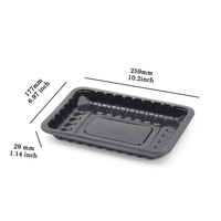 Barquette en plastique PP noir jetable, empilable, durable et de haute qualité, pour viande, fruits de mer, volaille, œufs et fruits