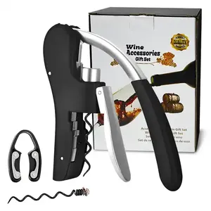 LATROU Factory Price 3 Piece Goose Shape Vertical Lever Corkscrew Wine Bottle Opener With Foil Cutter and Extra Spiral