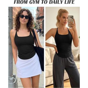 FOXA Womens Workout Tank <b>Top</b> Built-In Bra Ruched Square Neck <b>Crop</b> <b>Top</b> Yoga Gym Athletic Shirt Sweat-Wicking Breathable Quick Dry - Product Image 5
