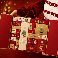 Calendrier de l'Avent à 24 tiroirs pour bijoux, boucles d'oreilles et bagues, boîte rigide en feuille d'or rouge, compte à rebours de Noël, logo personnalisé, MOQ 100 pièces