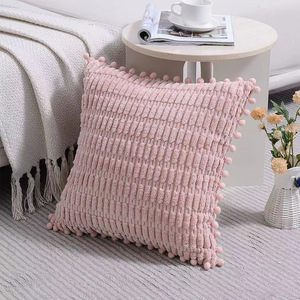 Pour carré moderne tissé solide velours côtelé grosse bande <span class=keywords><strong>boule</strong></span> de fourrure <span class=keywords><strong>Anti</strong></span> poussière acariens taie d'oreiller pour la maison voiture bureau hôtel - Product Image 4