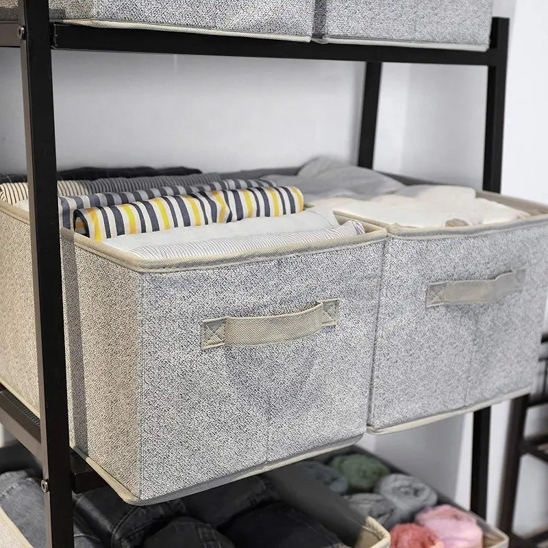 Caixa organizadora de armário de tecido, caixa com alças dobráveis para armazenamento de roupas e escritório em casa