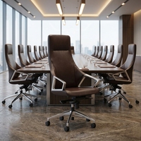 Chaise de bureau pivotante à dossier haut en cuir, siège de direction réglable en hauteur, inclinable, accoudoirs métalliques, base à 5 étoiles sur roulettes