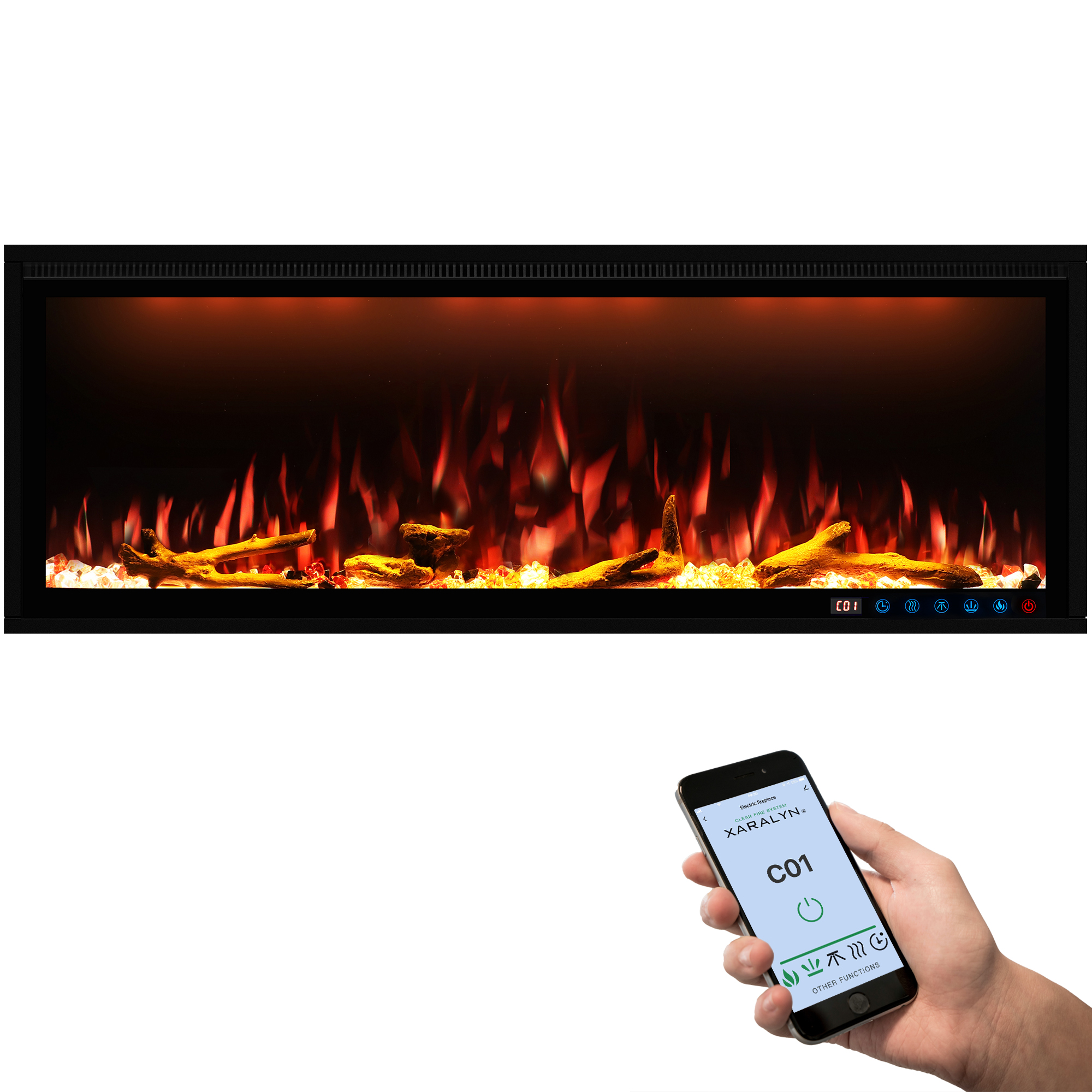 Dreamflame 42 "50" 60 "74" 88 "100" Slimme Groothandel Wandmontage Verzonken Elektrische Haardverwarming Met App-Bediening