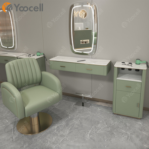 Yoocell – station de coiffure moderne avec miroir, ensemble doré, pour salon de coiffure, chaise de barbier - Product Image 1