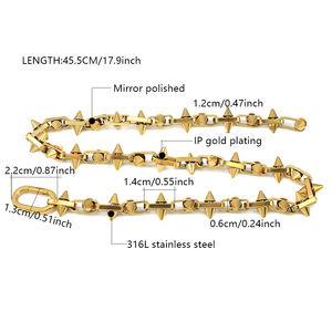 <span class=keywords><strong>Collana</strong></span> Hip Hop Placcata <span class=keywords><strong>Oro</strong></span> 18K a Catena <span class=keywords><strong>Spessa</strong></span> Conica per Uomo e Donna con Nappa Rivetto Geometrica Statement in Acciaio Inossidabile - Product Image 2