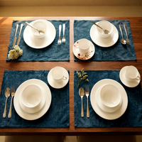 TheFabira Set de table rectangulaire classique en velours bleu, luxueux, doux, écologique, réutilisable, lavable, pour la maison, l'hôtel, le restaurant