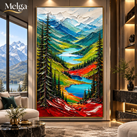 Grande peinture murale de montagne enneigée sur lac, peinture à l'huile, paysage au lever du soleil bleu et orange, toile pour décoration de salon et d'hôtel
