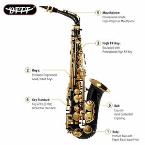 Saxofón Alto Profesional Negro con Llaves Doradas, Instrumento <span class=keywords><strong>de</strong></span> <span class=keywords><strong>Viento</strong></span> <span class=keywords><strong>Madera</strong></span> para Exámenes <span class=keywords><strong>de</strong></span> Banda y Actuaciones, Venta al por Mayor - Product Image 6