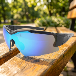 Adjustable One Piece Sports Sunglasses with Comfort <b>Nose</b> Pad UV400 Protection Blue Lens for Outdoor Activities - Product Image 2