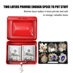 Thép Cơ Khí Di Động Khóa An Toàn Văn Phòng Euro Money Red Cash Box Với Khay Nhựa - Product Image 2