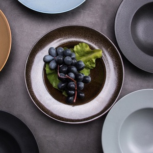 Bols en grès de 9 pouces de haute qualité assiette à soupe en céramique écologique assiette à pâtes émaillée colorée pour salle à manger occidentale - Product Image 5