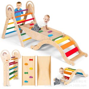 Solid Wood Children's Climbing Frame Indoor <b>Slide</b> <b>Swing</b> Climbing Wall Sensory Integration Training Equipment - Product Image 1
