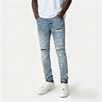 Jeans en denim pour hommes, vente en gros, style Y2K vintage, patchwork, appliqué, coupe slim, pantalon crayon, hiver, streetwear hip hop