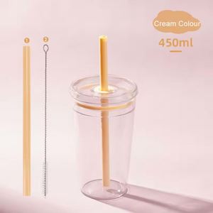 2026 Custom Logo Single Layer 450ml/16oz Tritan <b>Plastic</b> Straw <b>Cup</b> Multi-Color American Style Milk Tea Coffee <b>Cup</b> for Smoothie - Product Image 1