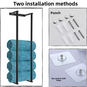 <span class=keywords><strong>Porte</strong></span>-serviettes vertical minimaliste en acier inoxydable, <span class=keywords><strong>sans</strong></span> perçage, fixation murale, étanche, antirouille, support de rangement pour serviettes - Product Image 4