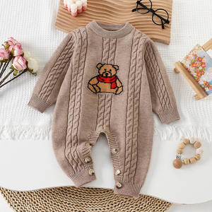Baju kodok bayi, Jumpsuit gaya Korea musim dingin musim gugur bayi lucu kartun beruang besar rajutan jaket merangkak dengan kancing penutup kemeja Romper bayi - Product Image 2
